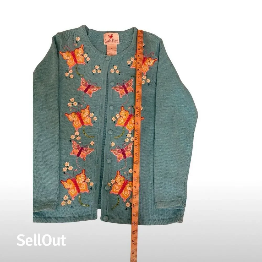 Quacker Factory Women's XS Blue Embroidered Butterfly Cardigan Sweater - Picture 5 of 6